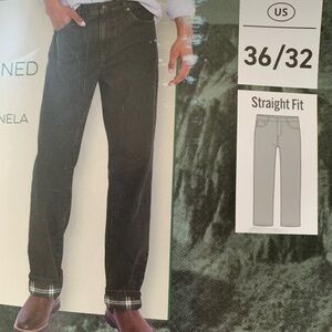 36/32 flannel lined Straight Jeans - men's, Black NWT